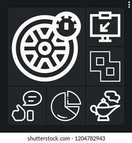 Set of 6 success outline icons such as chart, merge, wheel, thumbs up, genie