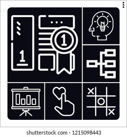 Set of 6 success outline icons such as bar chart, idea, rating, tic tac toe, best