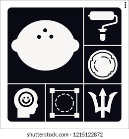 Set of 6 summer filled icons such as crop, coconut, roller, poseidon, happiness