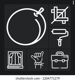 Set of 6 summer outline icons such as suitcase, peach, window, roller, crop