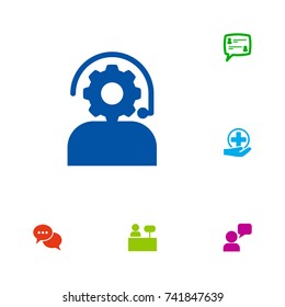 Set Of 6 Support Icons Set.Collection Of Assistant, Talk, First-Aid And Other Elements.