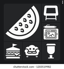 Set of 6 table filled icons such as cup, graphic tablet, watermelon, table, sandwich