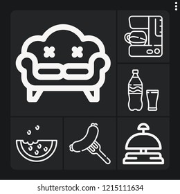 Set of 6 table outline icons such as soda, watermelon, coffee, hotel bell, sofa
