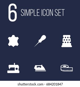Set Of 6 Tailor Icons Set.Collection Of Skin, Flatiron, Bodkin And Other Elements.