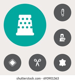 Set Of 6 Tailor Icons Set.Collection Of Cutter, Pintle, Seamstress And Other Elements.