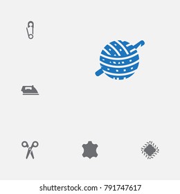 Set Of 6 Tailor Icons Set.Collection Of Knitting, Pintle, Cutter And Other Elements.