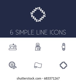 Set Of 6 Tailor Outline Icons Set.Collection Of Patch, Buttons, Fabric And Other Elements.