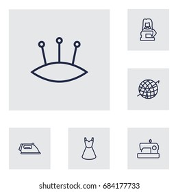 Set Of 6 Tailor Outline Icons Set.Collection Of Crochet, Tailor, Pincushion And Other Elements.