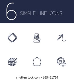 Set Of 6 Tailor Outline Icons Set.Collection Of Patch, Leather, Needle And Other Elements.