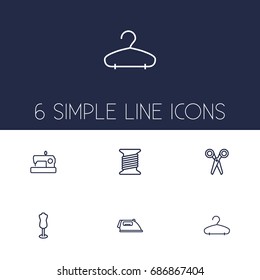 Set Of 6 Tailor Outline Icons Set.Collection Of Dummy, Hanger, Iron And Other Elements.