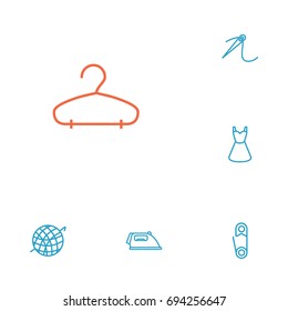 Set Of 6 Tailor Outline Icons Set.Collection Of Needle, Dress, Hanger And Other Elements.