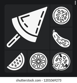 Set of 6 tasty filled icons such as grapefruit, butternut squash, pizza, popsicle