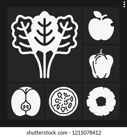 Set of 6 tasty filled icons such as spinach, apple, pizza, bell pepper