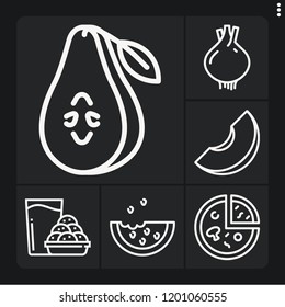 Set of 6 tasty outline icons such as cookies, melon, watermelon, pizza, pear