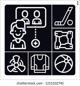 Set of 6 team outline icons such as fan, jersey, hockey sticks, unity, inner circle