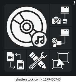 Set of 6 technology filled icons such as compact disc, transfer, layers, exchange