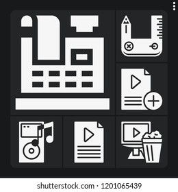 Set Of 6 Technology Filled Icons Such As Playlist, Video Player, Ipod, Design Tool