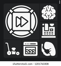 Set of 6 technology filled icons such as fast forward, brain, embryo, dishwasher, cash register