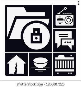 Set of 6 technology filled icons such as radio, sphere, earthquake, chatting, data