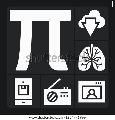 Set of 6 technology filled icons such as lungs, smartphone, pi, skype, radio