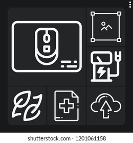 Set of 6 technology outline icons such as electric tower, add button, ecology, upload, mouse