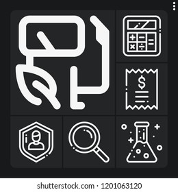 Set of 6 technology outline icons such as protect, calculator, flask, search, biofuel