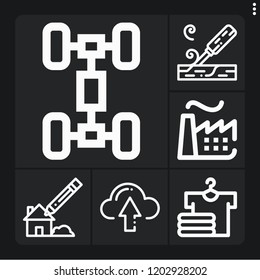 Set of 6 technology outline icons such as nuclear plant, circular, upload, laundry, project