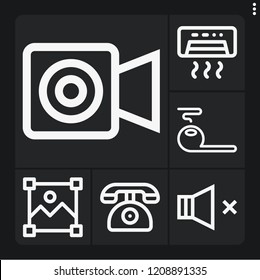 Set of 6 technology outline icons such as pipe, image, mute, air conditioner, phone