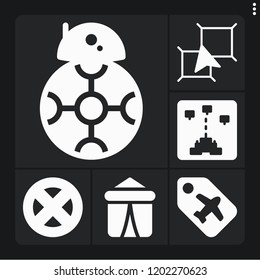 Set of 6 template filled icons such as tent, layers, x men, game, star wars