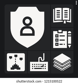 Set of 6 template filled icons such as layers, notepad, game, book, keyboard
