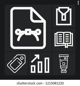 Set of 6 template outline icons such as tag, paint, book, , bar chart