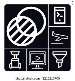 Set of 6 template outline icons such as video player, funnel, landing, transparency