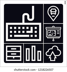 Set of 6 template outline icons such as placeholder, presentation, keyboard, upload, bar chart