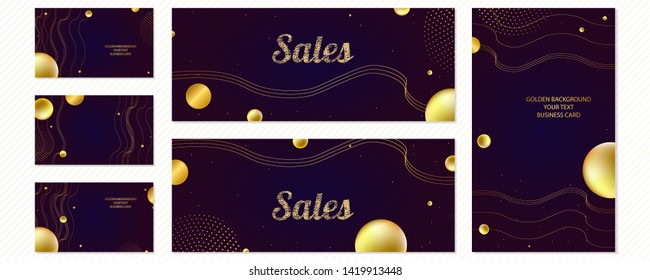 Set of 6 templates gold summer background golden sale the black vector jewelry new shiny design