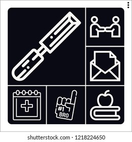 Set of 6 text outline icons such as chisel, book, date, best friend, message