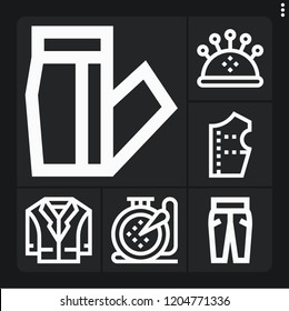 Set of 6 textile outline icons such as embroidery, pin cushion, jacket, jeans