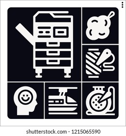 Set of 6 texture filled icons such as photocopier, sponge, subway, spool of thread, embroidery