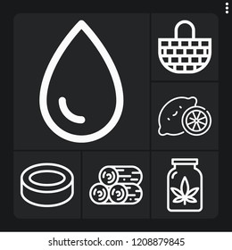Set of 6 texture outline icons such as wood, marijuana, ink, basket, puck