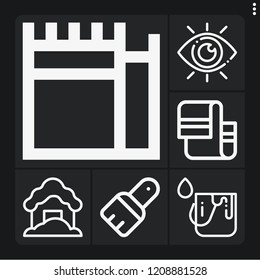 Set of 6 texture outline icons such as view, paint, snow fall, brush, towel