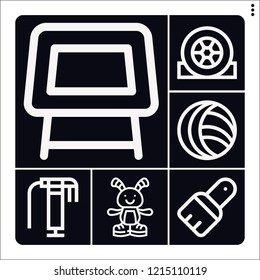 Set of 6 texture outline icons such as christmas, table, brush, tyre, polish