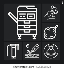Set of 6 texture outline icons such as circular, photocopier, paint brush, sponge, polish