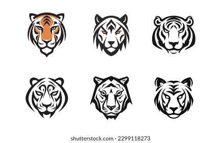 Set of 6 tiger head logo or icon template vector icon illustration design