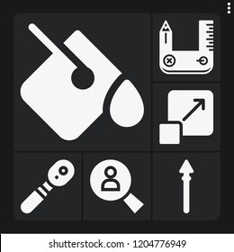 Set of 6 tool filled icons such as spear, design tool, graphic design, paint bucket, search