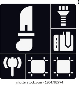 Set of 6 tool filled icons such as ax, drawing tablet, artboard, knife