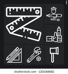 Set of 6 tool outline icons such as ax, wrench, ruler, pencil, airbrush