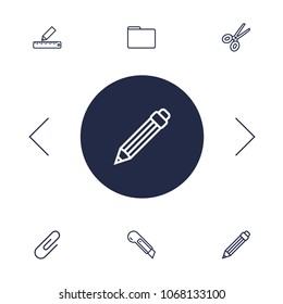 Set of 6 tools icons line style set. Collection of clippers, pencil, ruler and other elements.