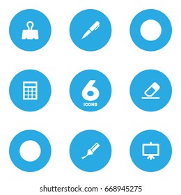 Set Of 6 Tools Icons Set.Collection Of Calculate, Paper  Clamp, Whiteboard And Other Elements.