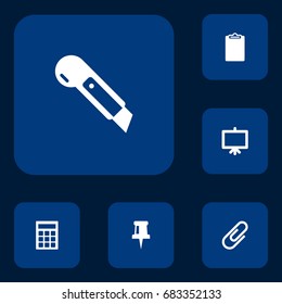 Set Of 6 Tools Icons Set.Collection Of Calculate, Whiteboard, Knife And Other Elements.