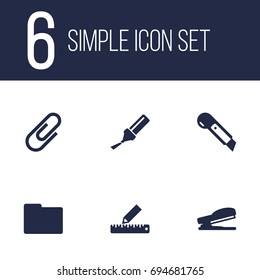 Set Of 6 Tools Icons Set.Collection Of Puncher, Knife, Pencil And Other Elements.