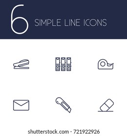 Set Of 6 Tools Outline Icons Set.Collection Of File Folder, Cutter, Eraser And Other Elements.